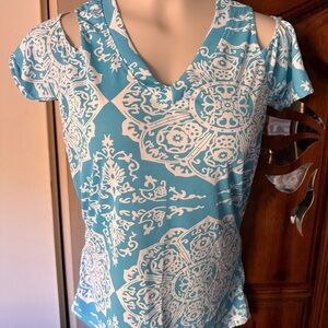 Blue and White Patterned Women's Top